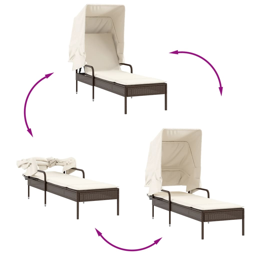 Chaise longue avec auvent marron résine tressée