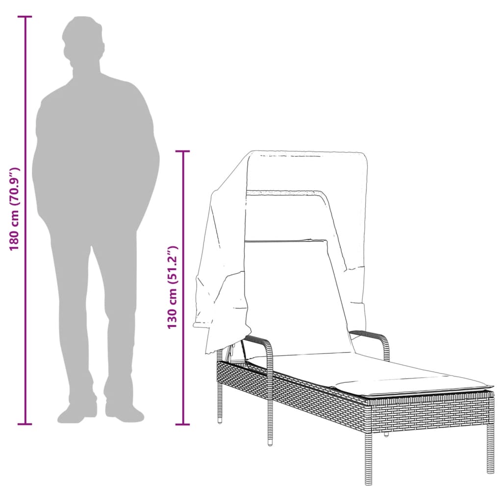 Chaise longue avec auvent marron résine tressée