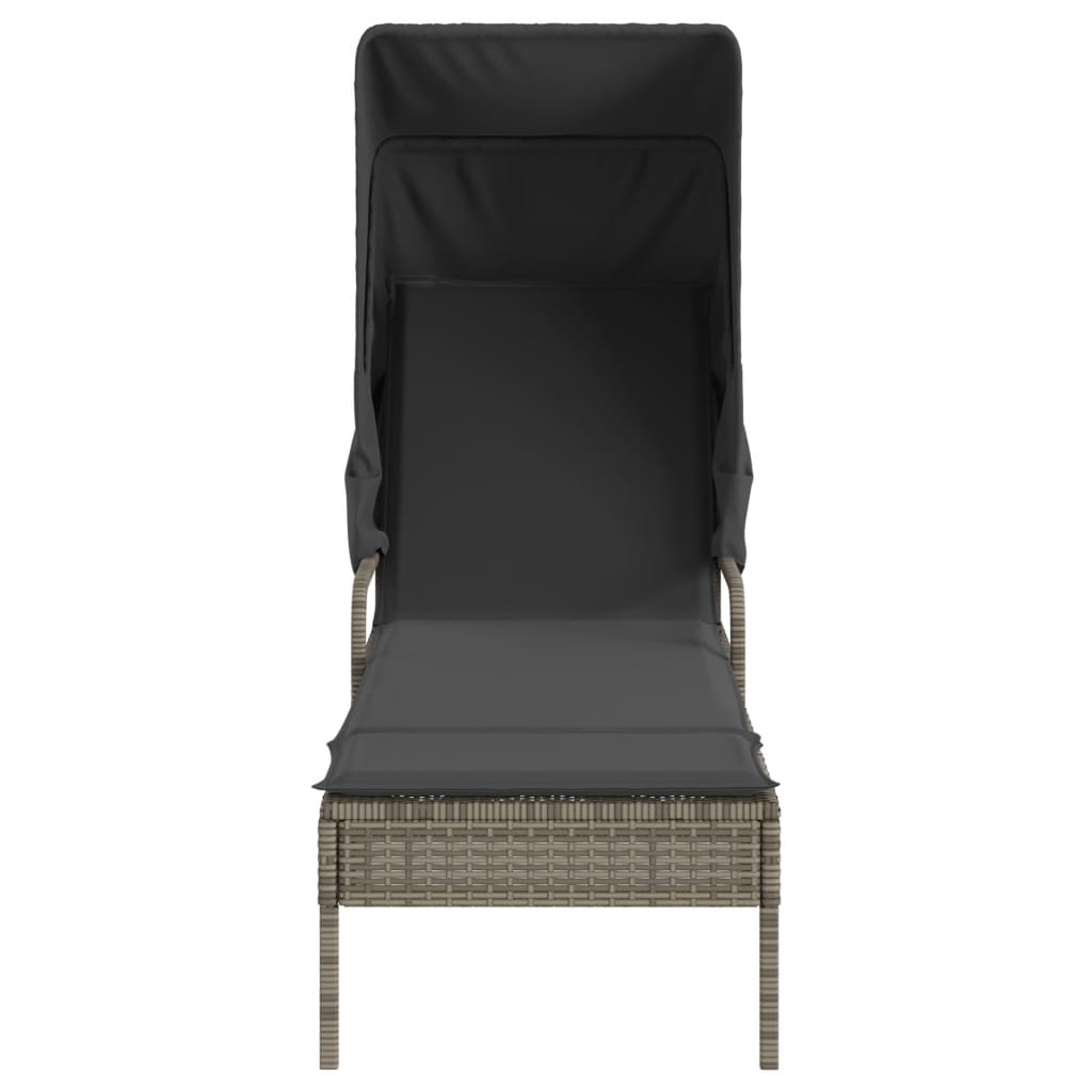 Chaise longue avec auvent gris résine tressée