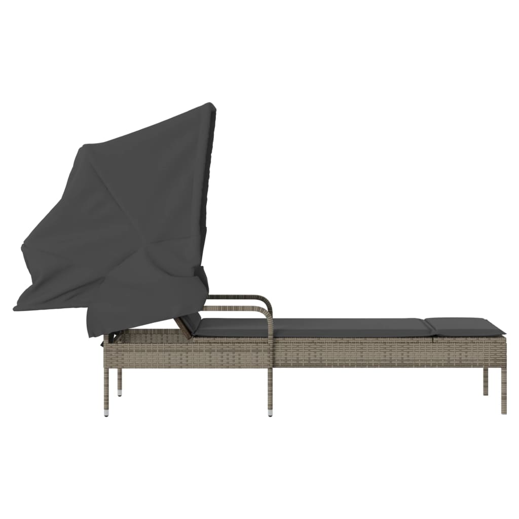 Chaise longue avec auvent gris résine tressée