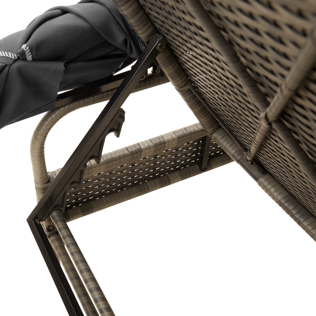 Chaise longue avec auvent gris résine tressée