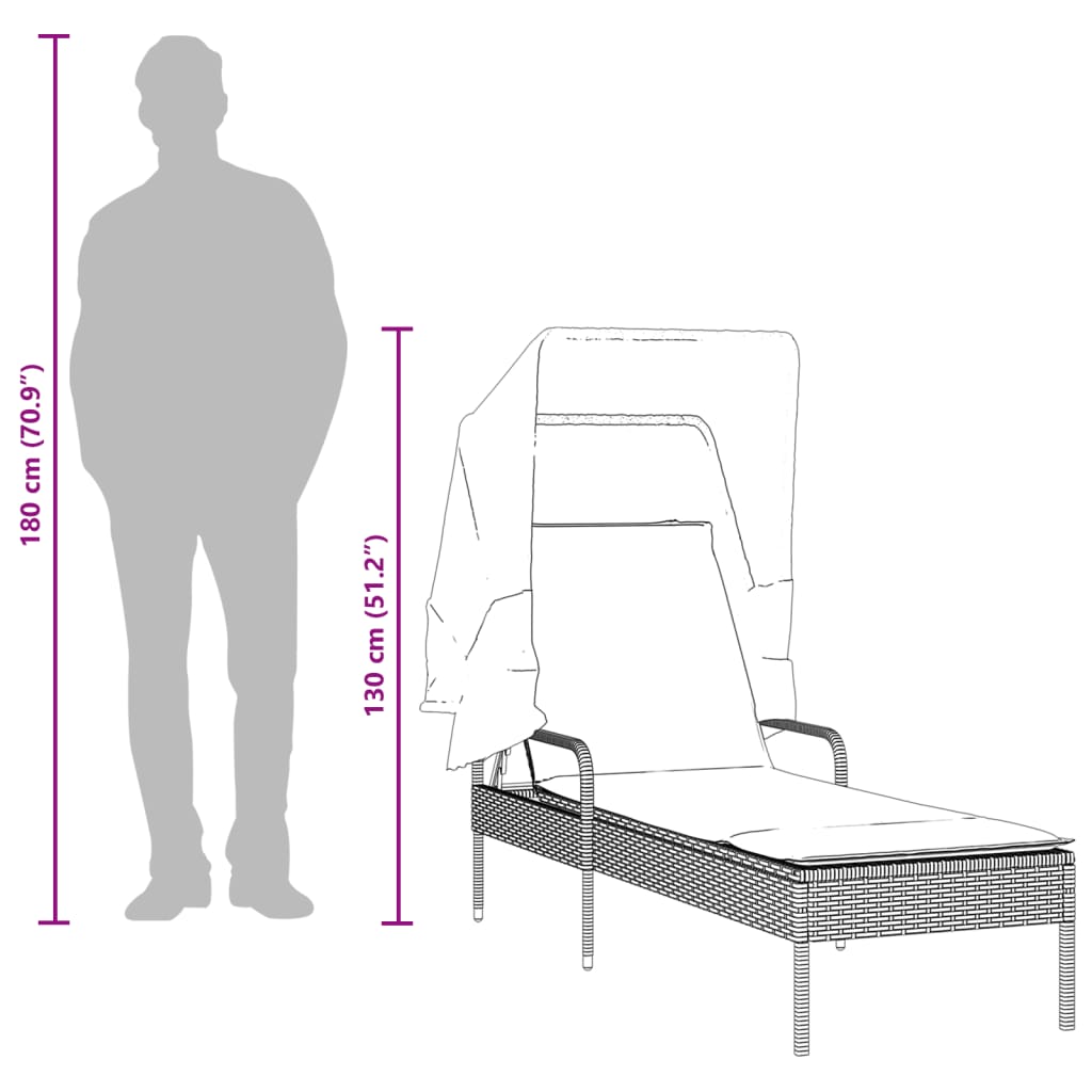 Chaise longue avec auvent gris résine tressée