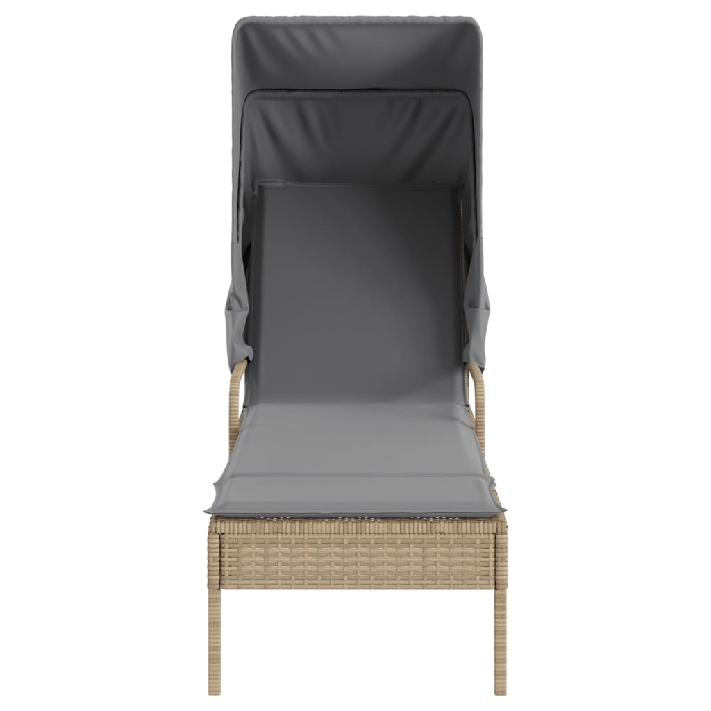 Chaise longue avec auvent beige résine tressée