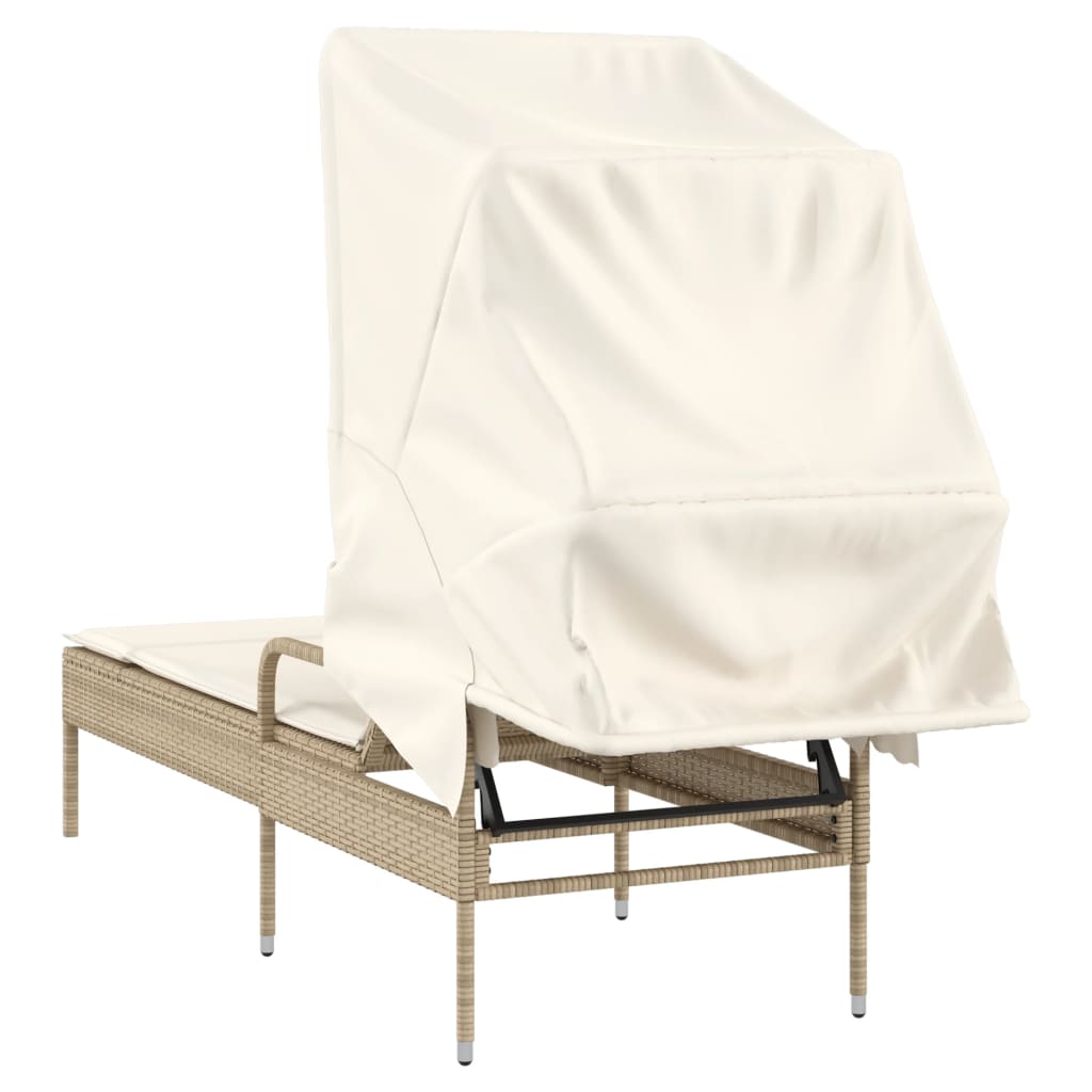 Chaise longue avec auvent beige résine tressée