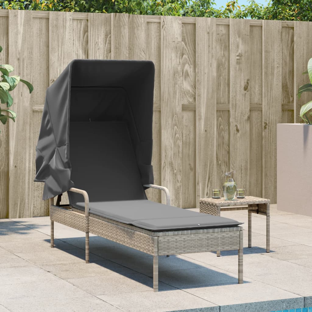Chaise longue avec auvent gris clair résine tressée