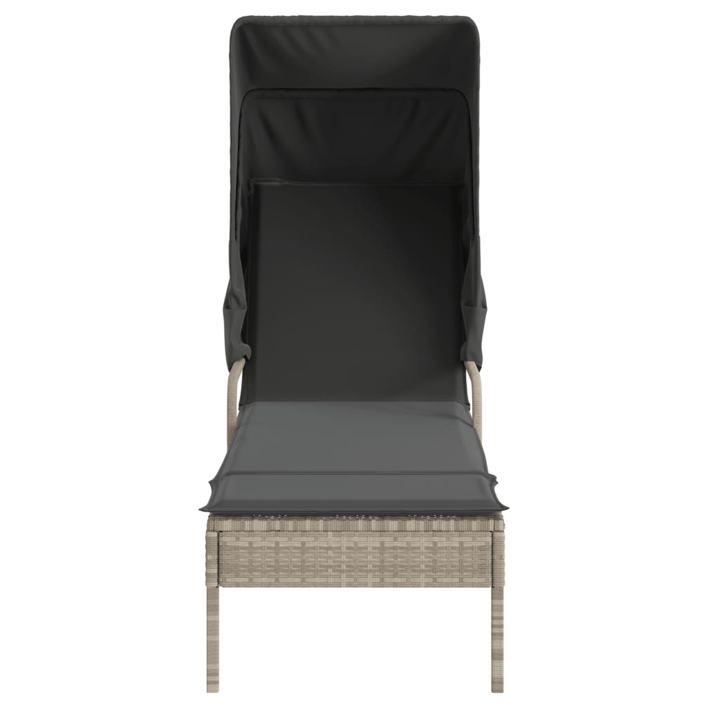 Chaise longue avec auvent gris clair résine tressée