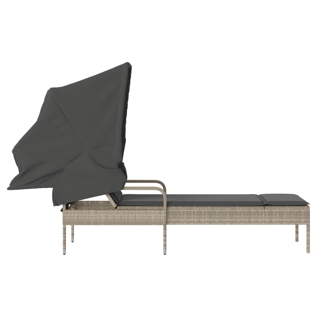 Chaise longue avec auvent gris clair résine tressée