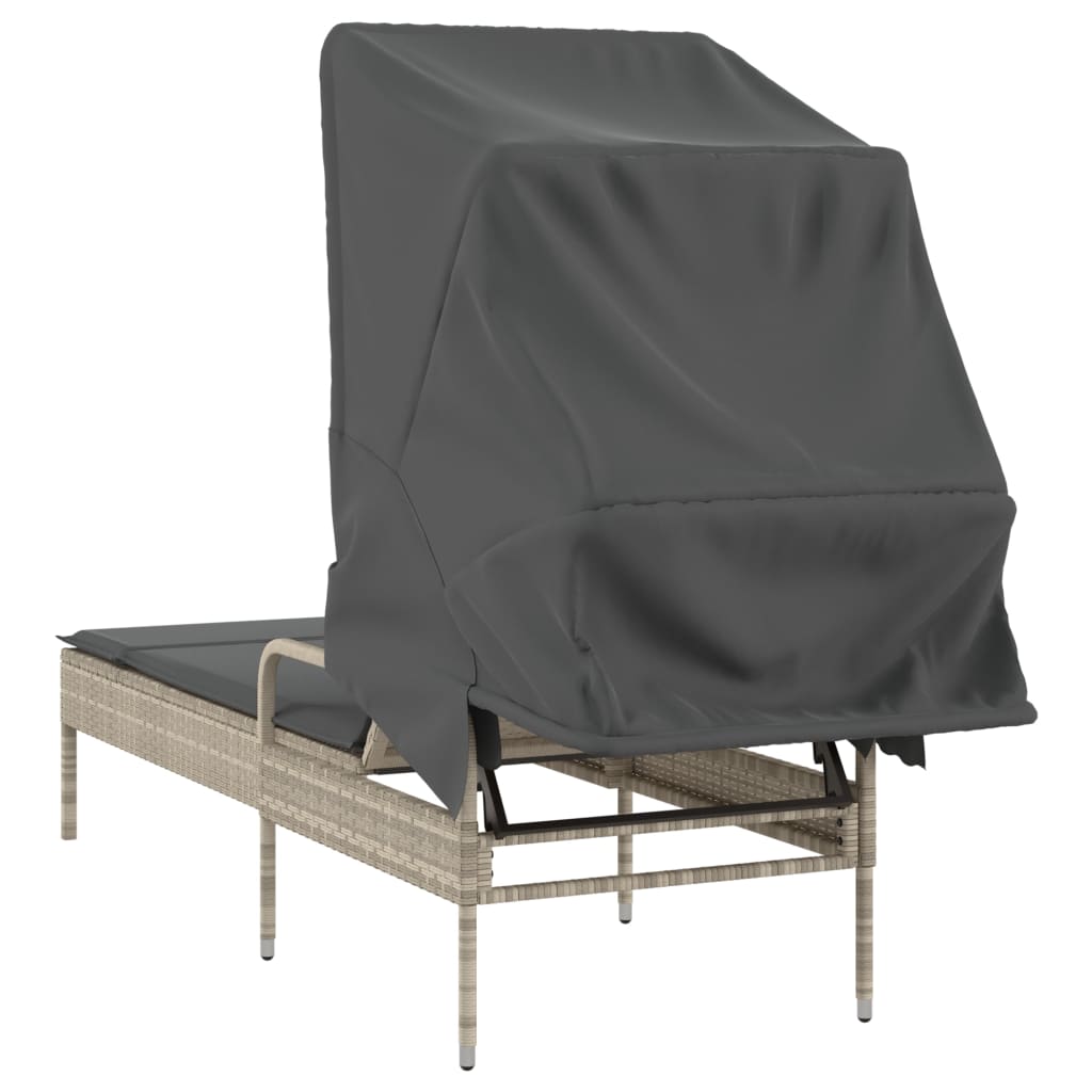 Chaise longue avec auvent gris clair résine tressée