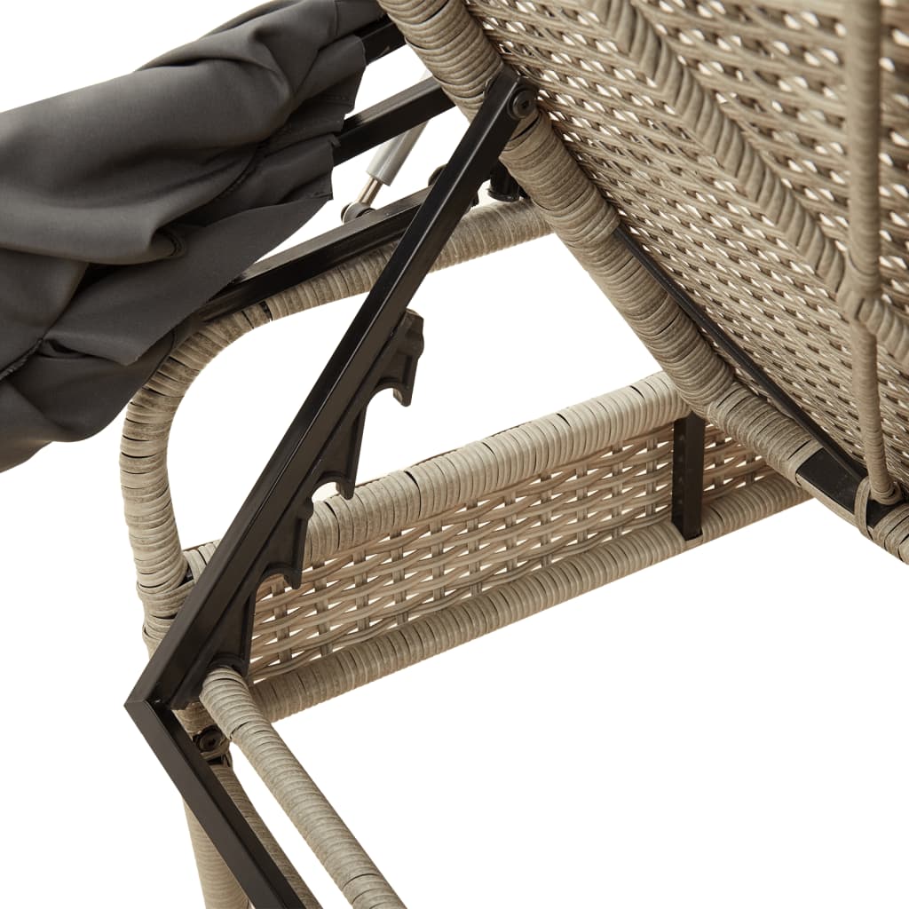 Chaise longue avec auvent gris clair résine tressée