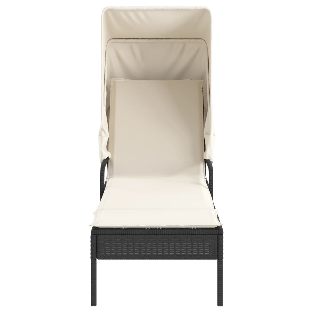 Chaise longue avec auvent et table noir résine tressée
