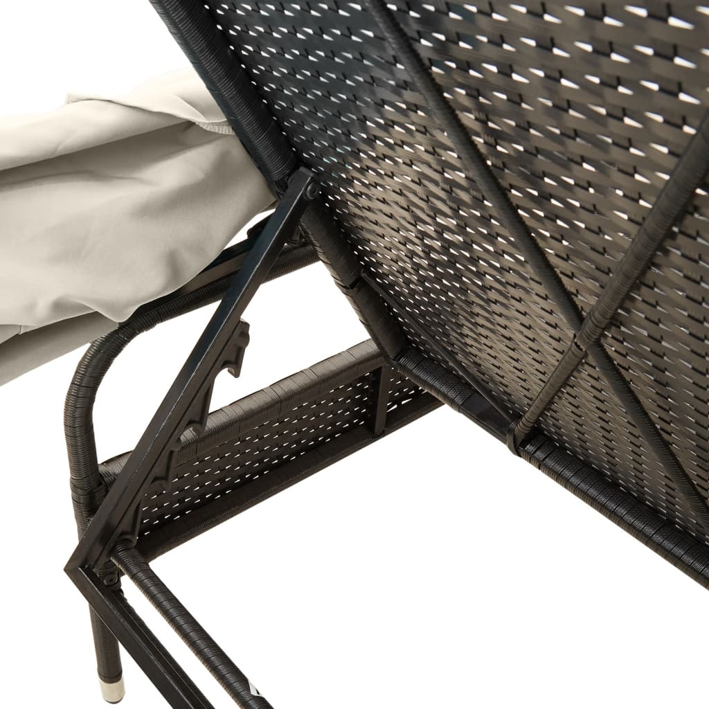 Chaise longue avec auvent et table noir résine tressée