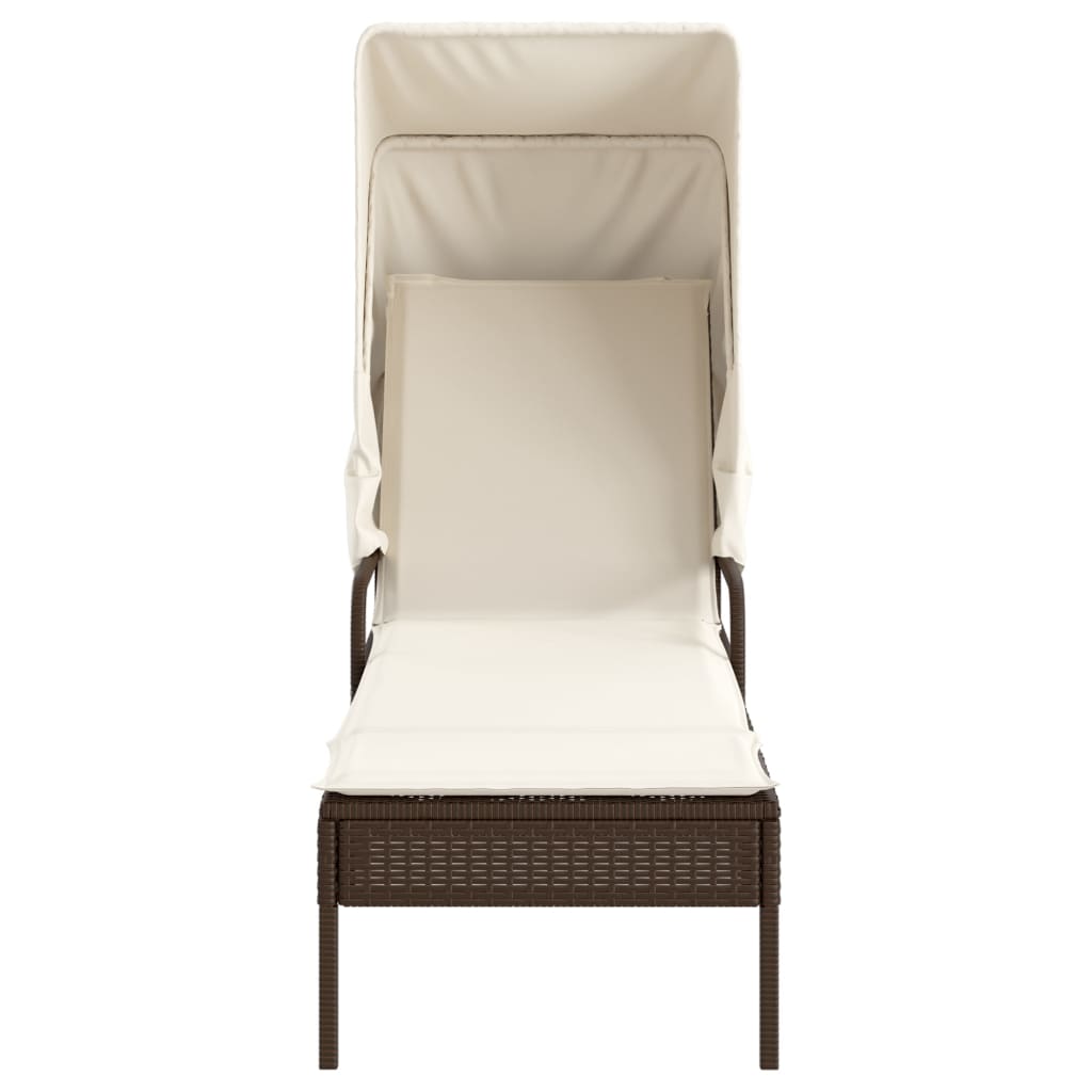 Chaise longue avec auvent et table marron résine tressée
