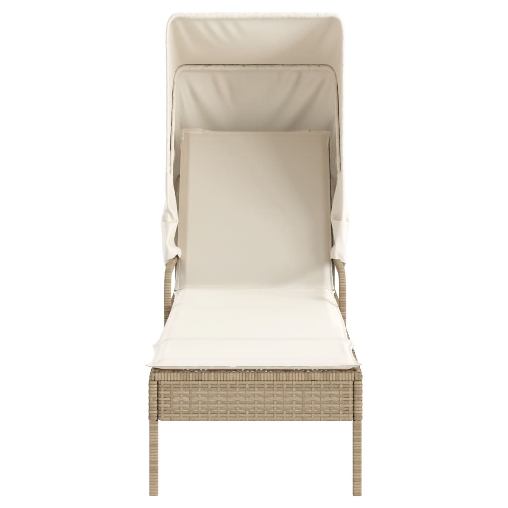 Chaise longue avec auvent et table beige résine tressée