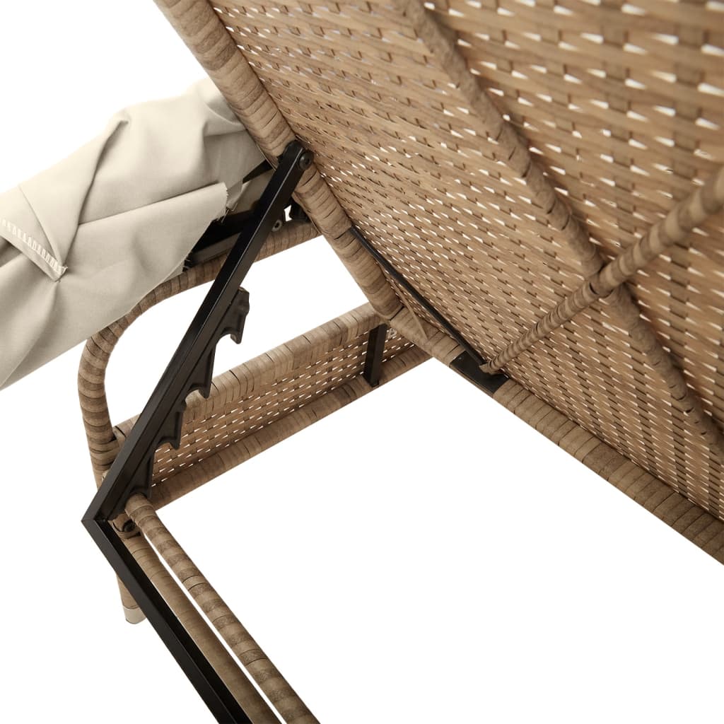 Chaise longue avec auvent et table beige résine tressée