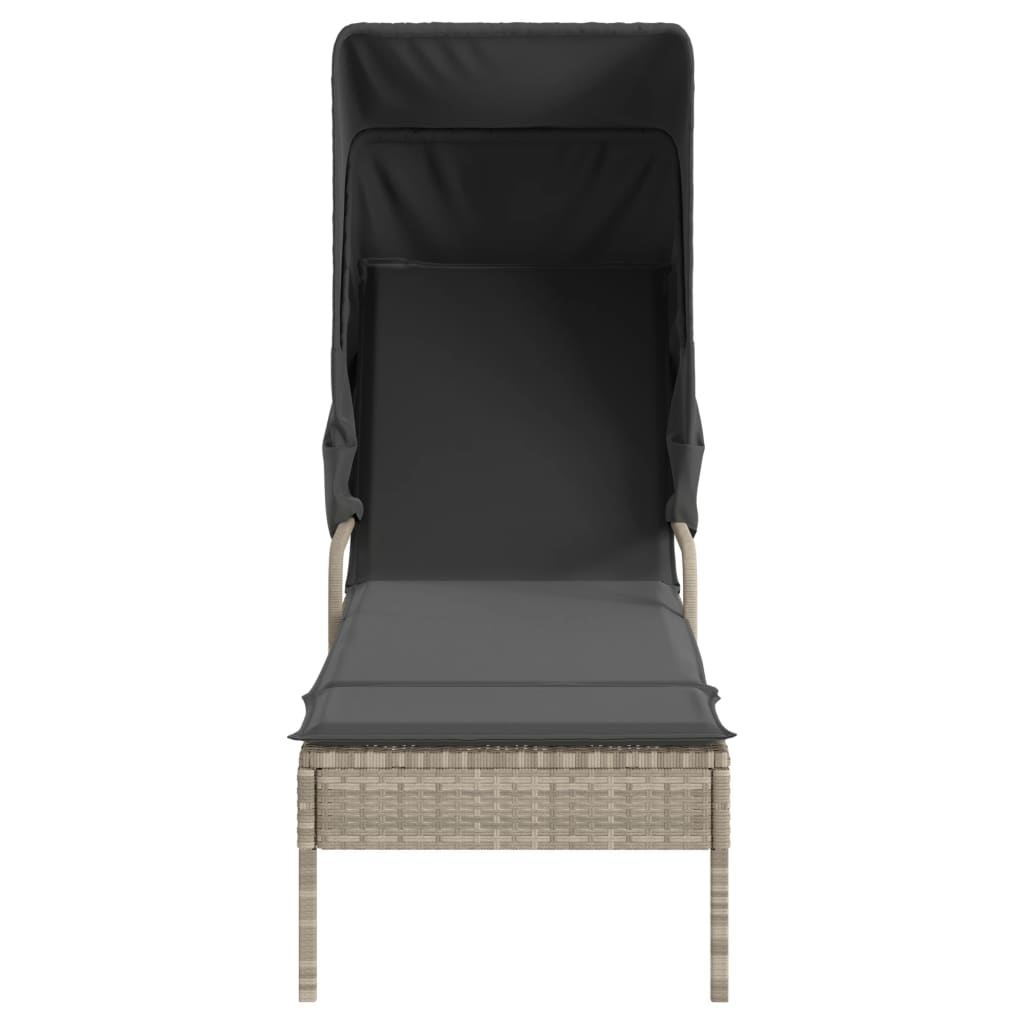 Chaise longue avec auvent et table gris clair résine tressée