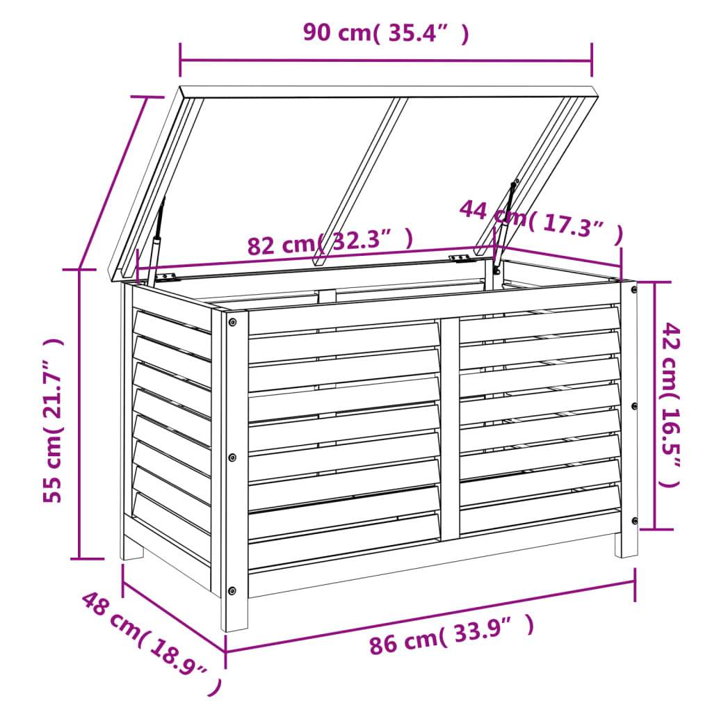Boîte de rangement de jardin 90x48x55 cm bois massif d'acacia