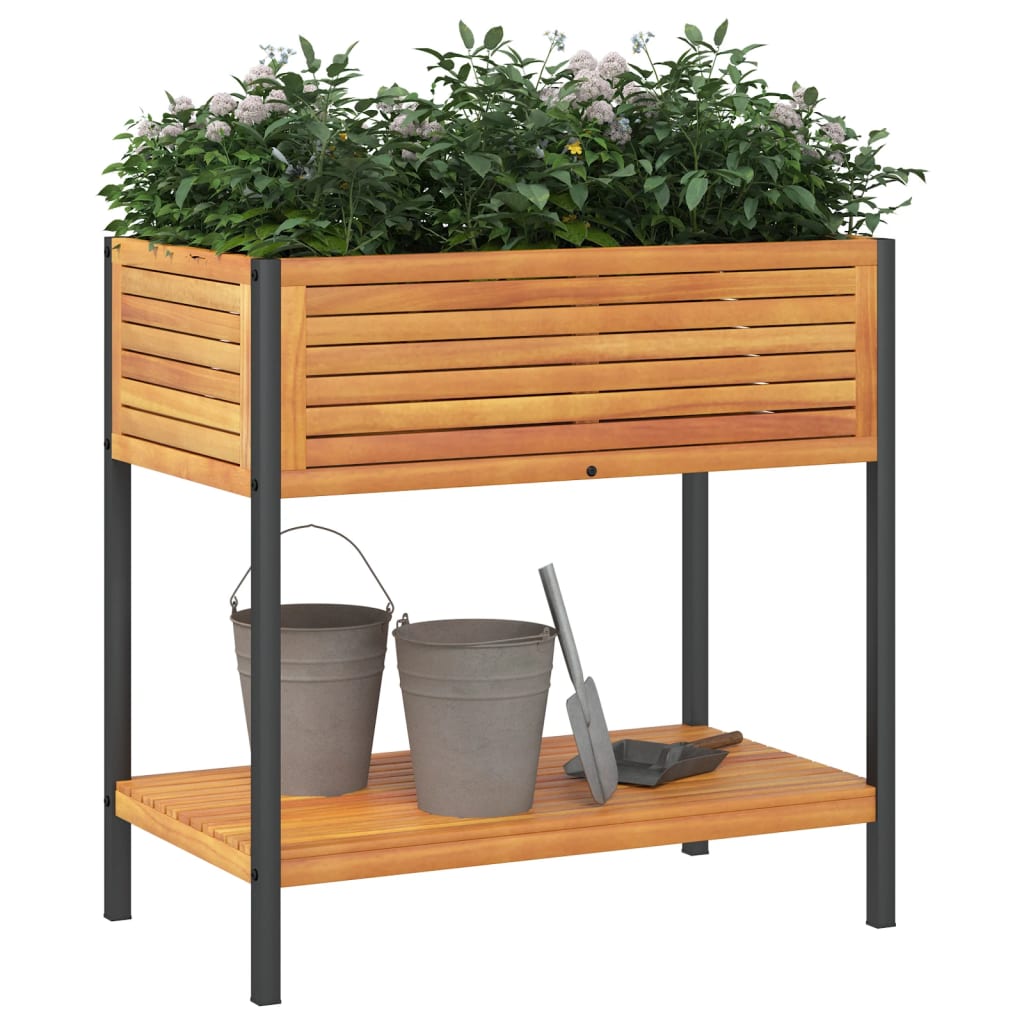Jardinière et étagère 80x45x80 cm bois massif d'acacia et acier