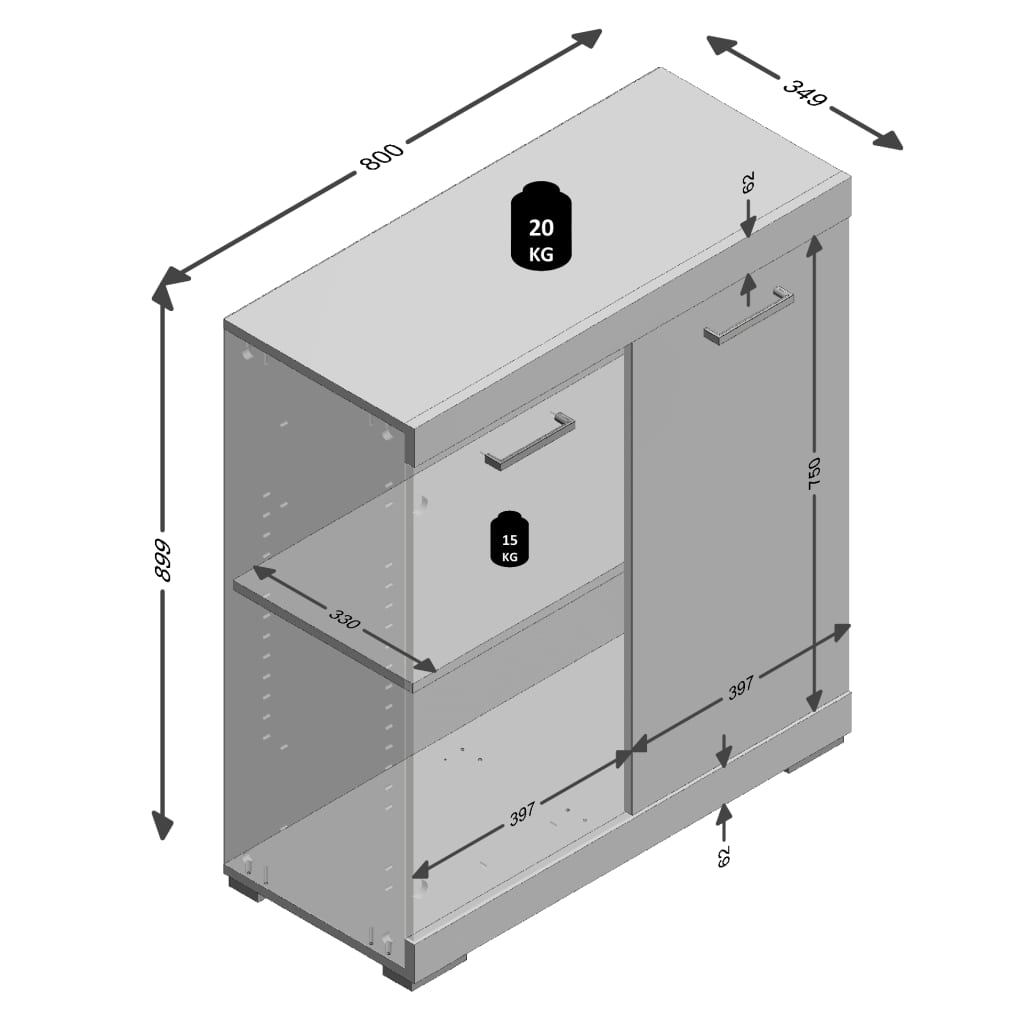 Armoire avec 2 portes 80 x 34,9 x 89,9 cm Blanc et béton