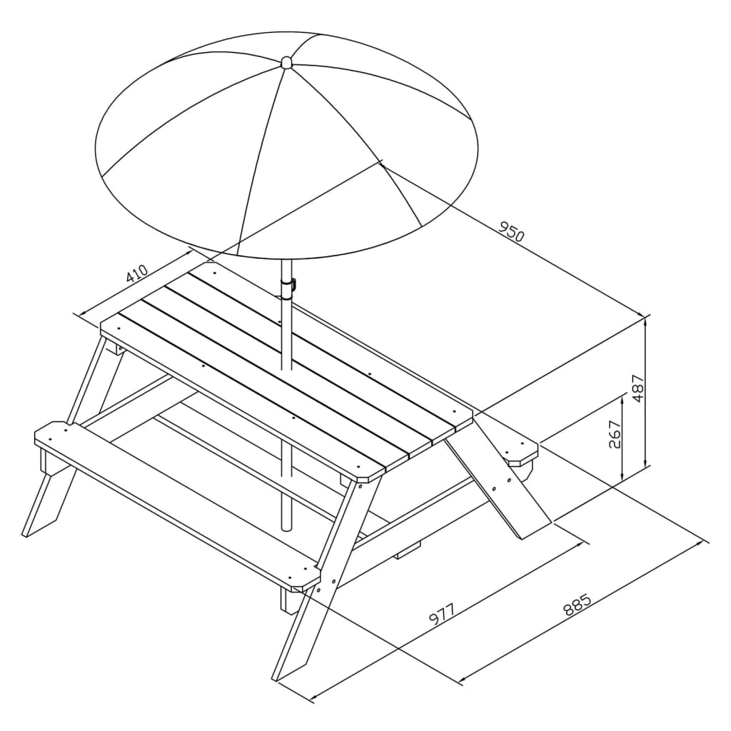 AXI Table de pique-nique pour enfants Nick et parasol Marron et blanc
