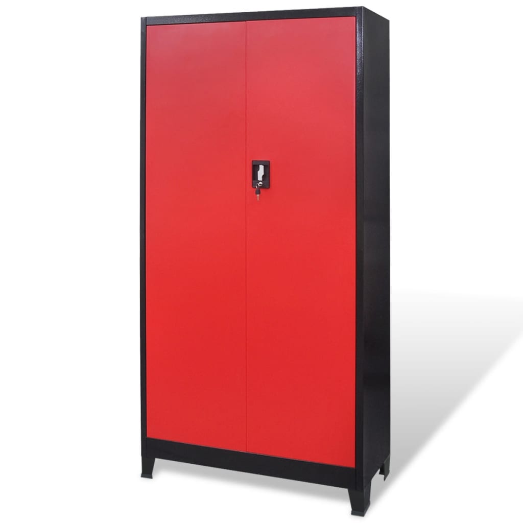 Armoire à outils avec 2 portes Acier 90x40x180 cm Noir et rouge