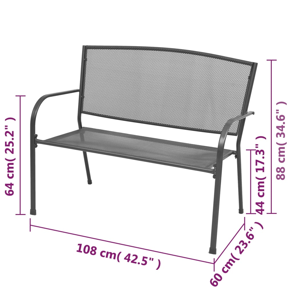 Banc de jardin 108 cm Acier et maille Anthracite