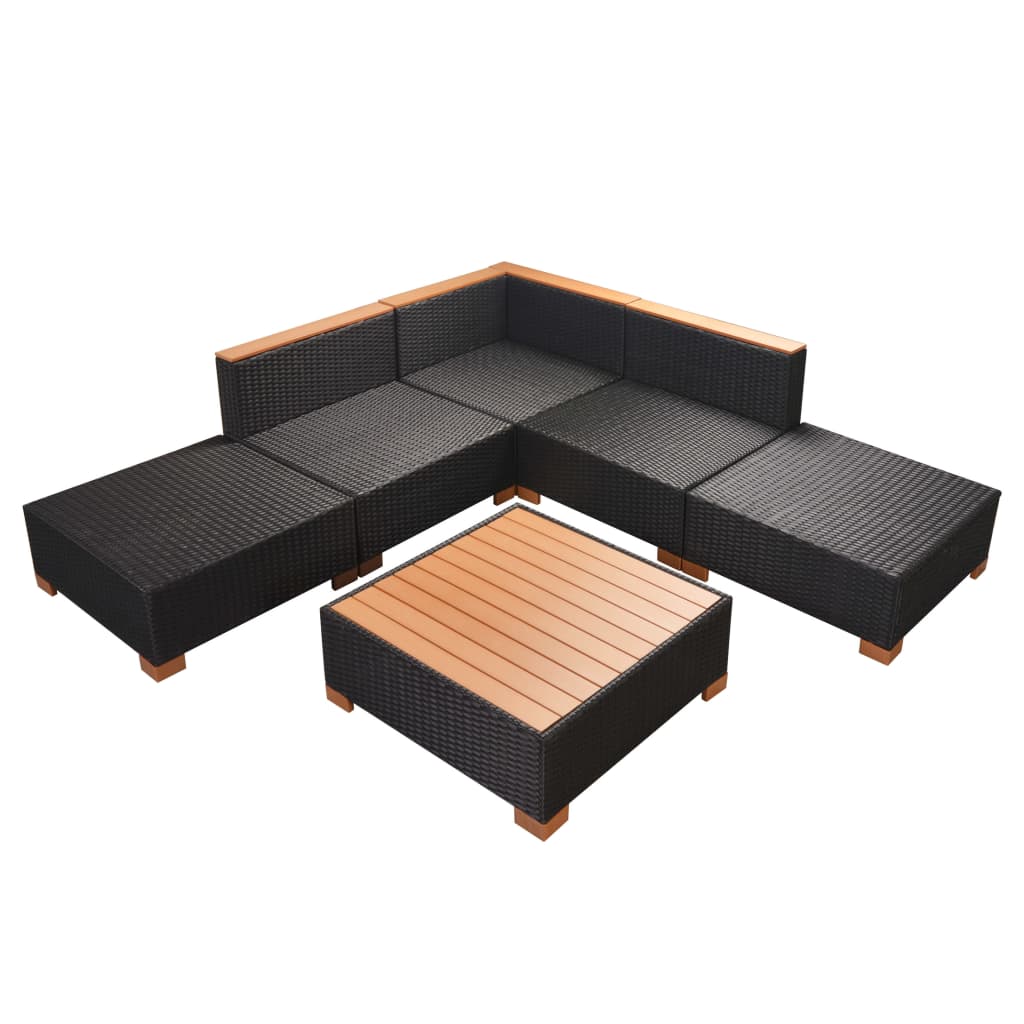 Salon de jardin 6 pcs avec coussins Résine tressée Noir