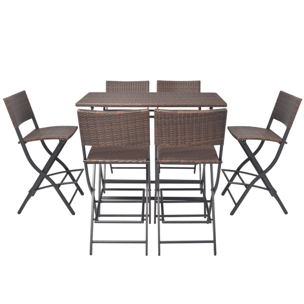 Mobilier à dîner pliable 7 pcs Acier Résine tressée Marron