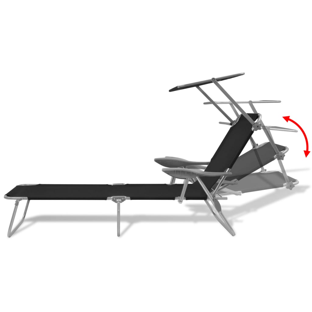 Chaise longue avec auvent Acier Noir
