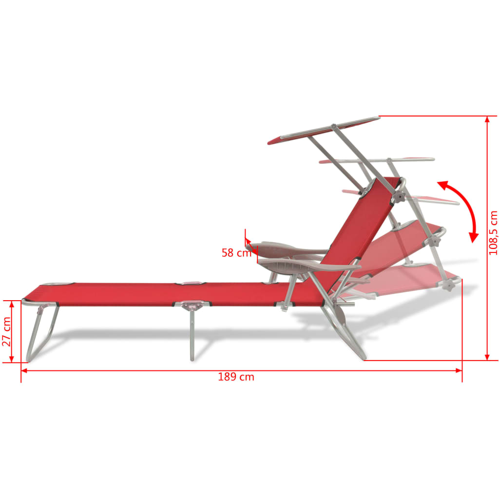 Chaise longue avec auvent Acier Rouge