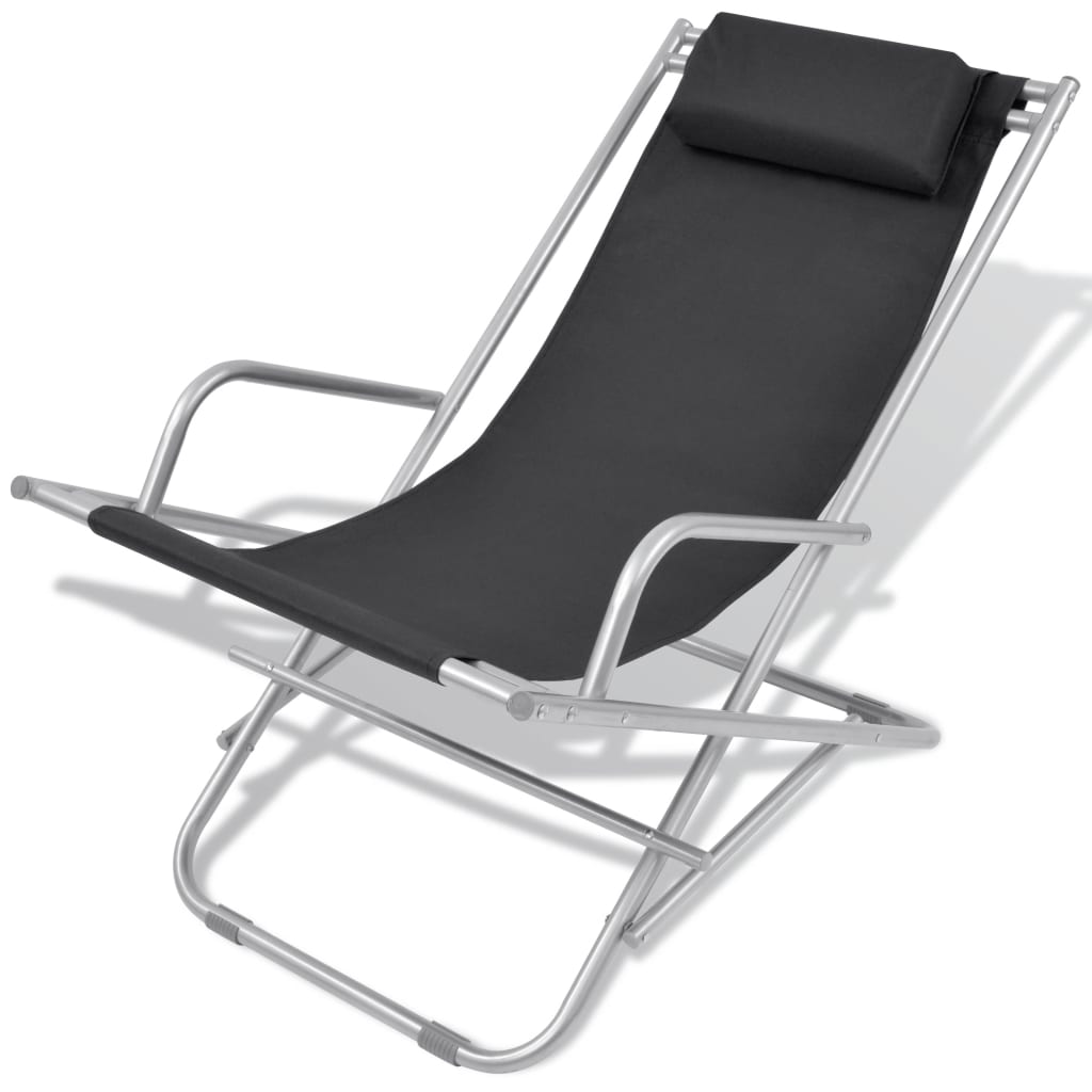 Chaises inclinables de terrasse 2 pcs Acier Noir