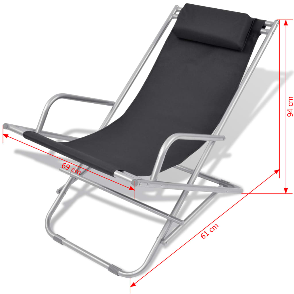 Chaises inclinables de terrasse 2 pcs Acier Noir