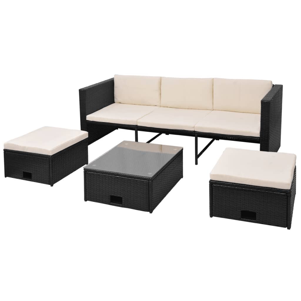Salon de jardin 4 pcs avec coussins Résine tressée Noir