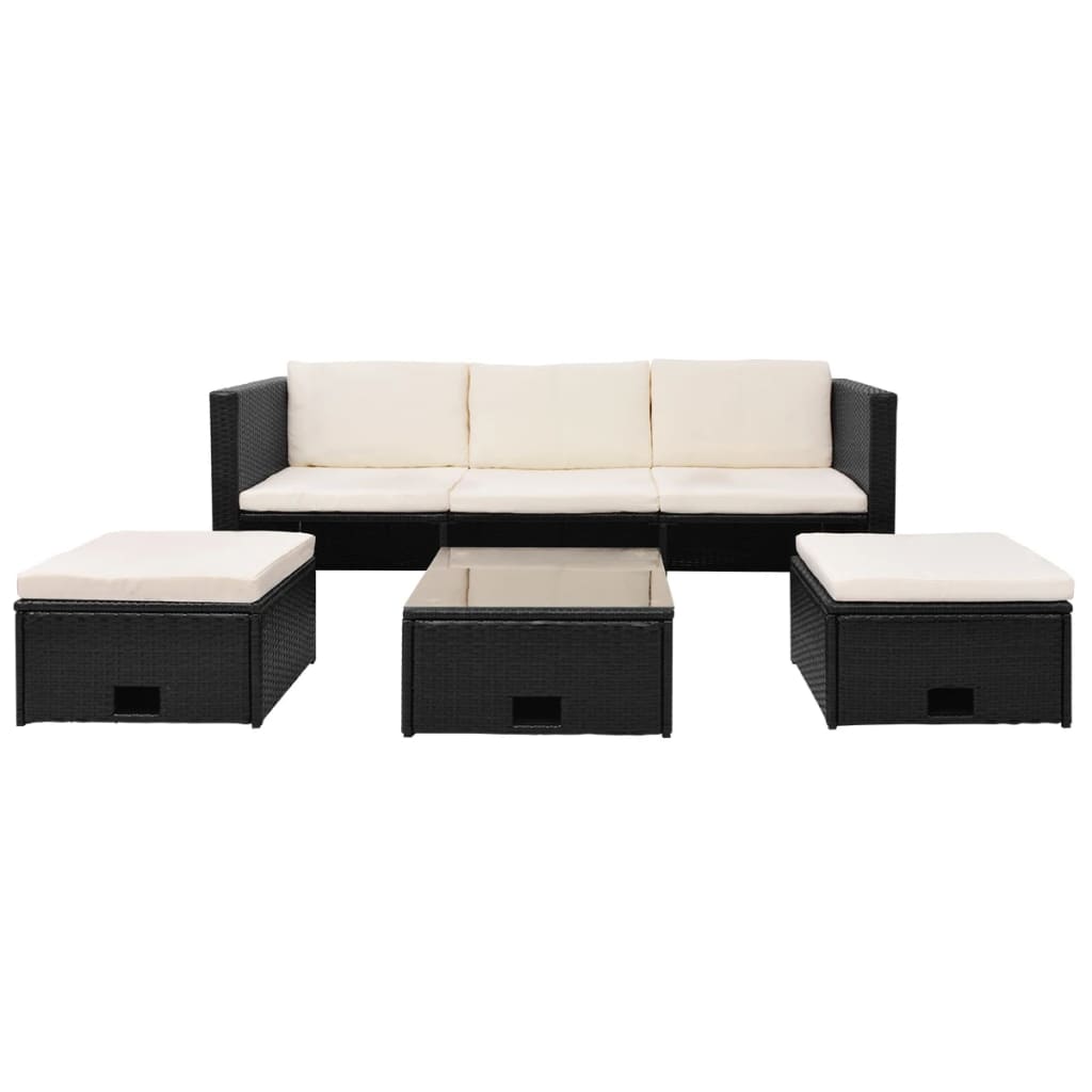 Salon de jardin 4 pcs avec coussins Résine tressée Noir
