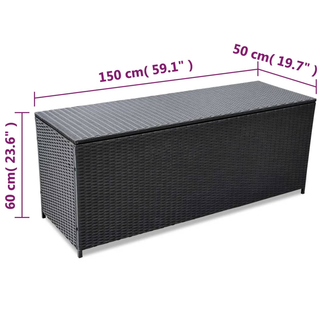 Boîte de rangement de jardin Noir 150x50x60 cm Résine tressée