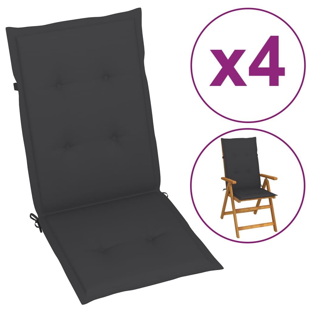 Coussin de chaise de jardin 4 pcs Anthracite 120 x 50 x 3 cm