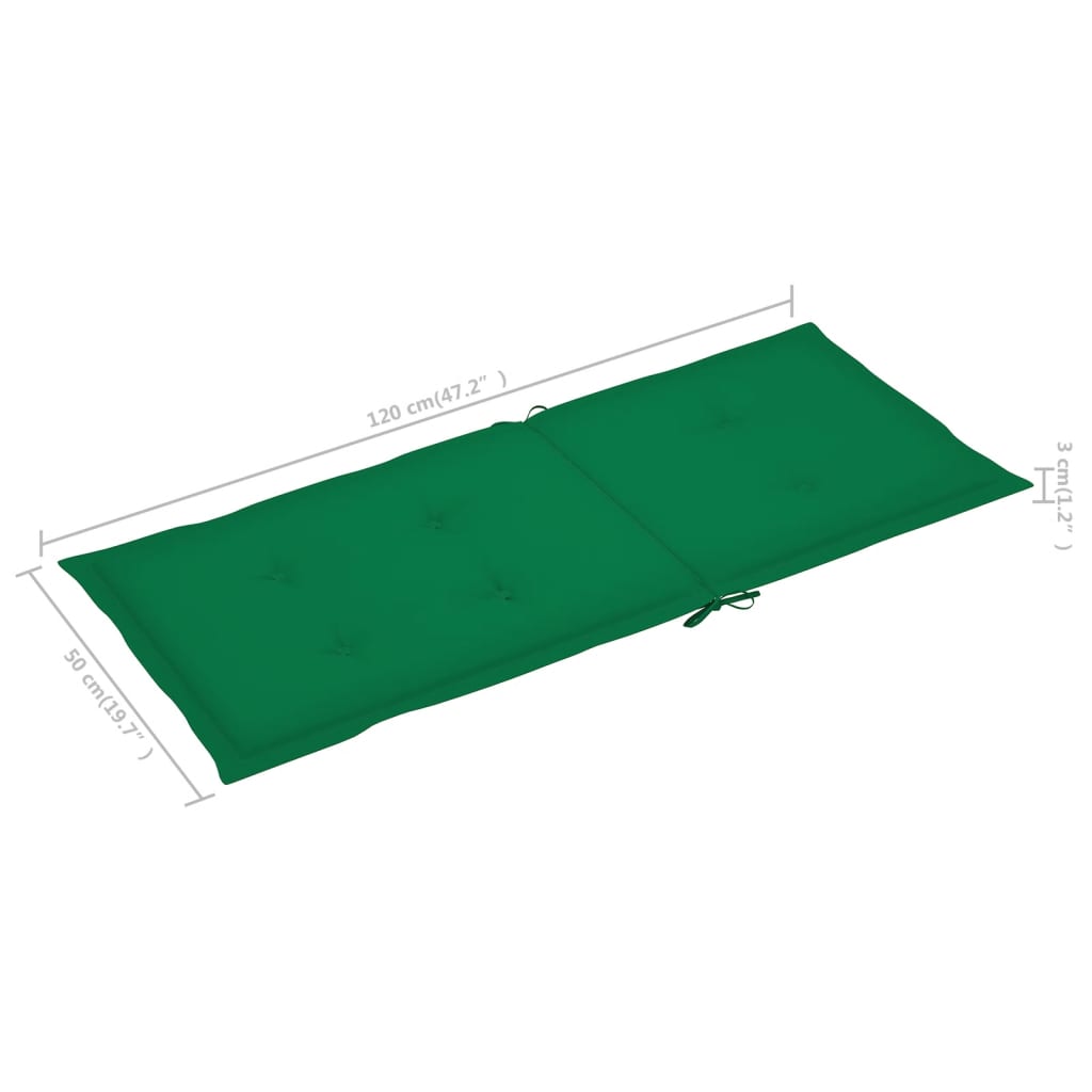Coussin de chaise de jardin 2 pcs Vert 120 x 50 x 3 cm