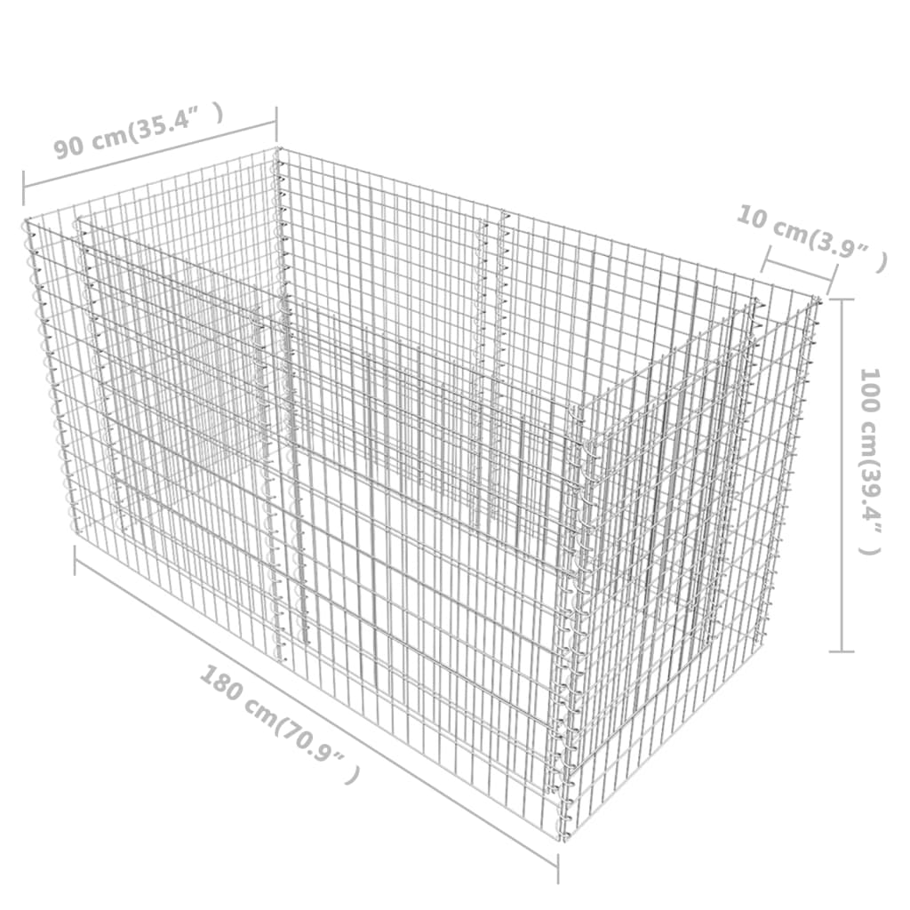 Lit surélevé à gabion Acier 180 x 90 x 100 cm Argenté