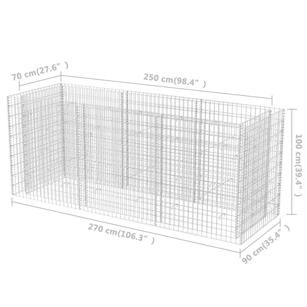 Lit surélevé à gabion Acier 270x90x100 cm