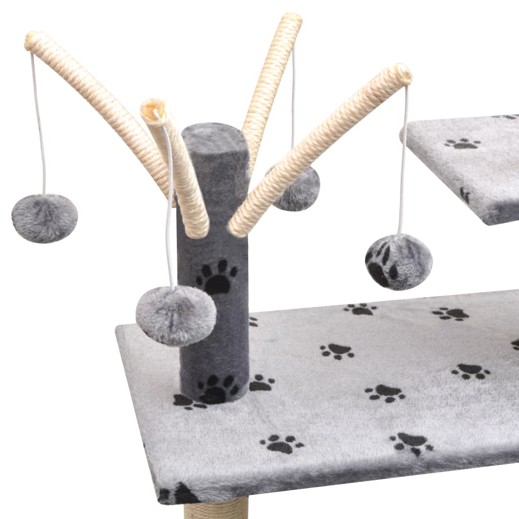 Arbre à chat et griffoir Sisal 125 cm Empreintes de pattes Gris