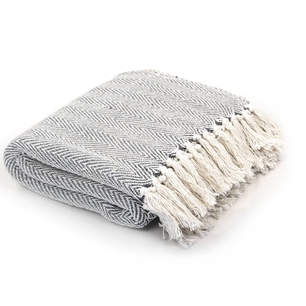 Couverture coton à chevrons 160 x 210 cm Gris