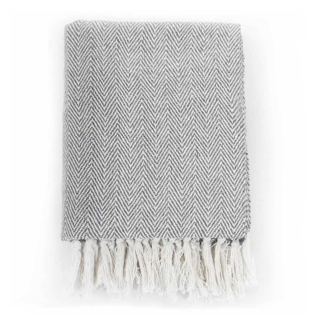 Couverture coton à chevrons 160 x 210 cm Gris