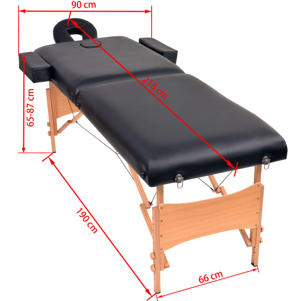 Table de massage pliable à 2 zones 10 cm d'épaisseur Noir