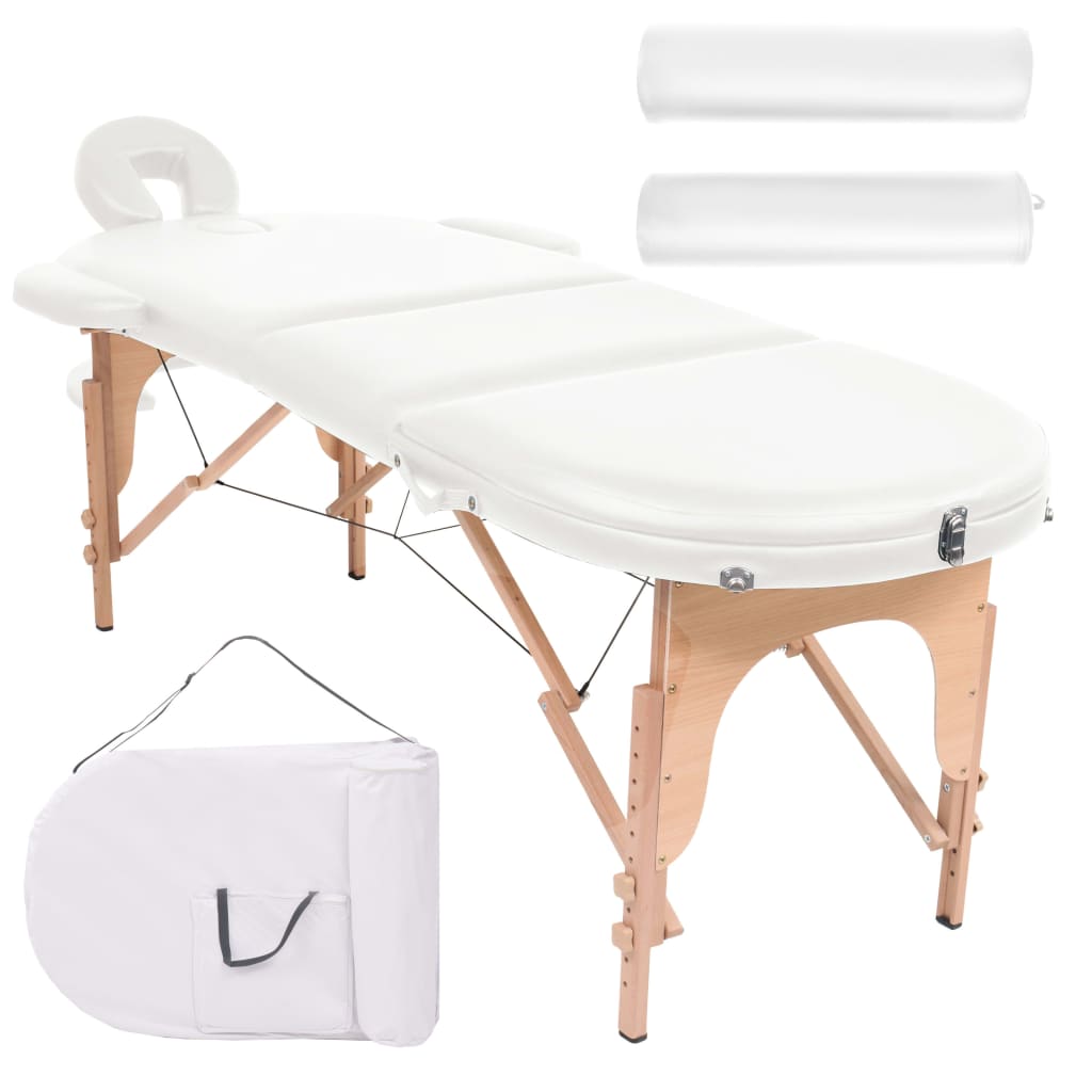 Table de massage pliable 4 cm d'épaisseur et 2 traversins Blanc