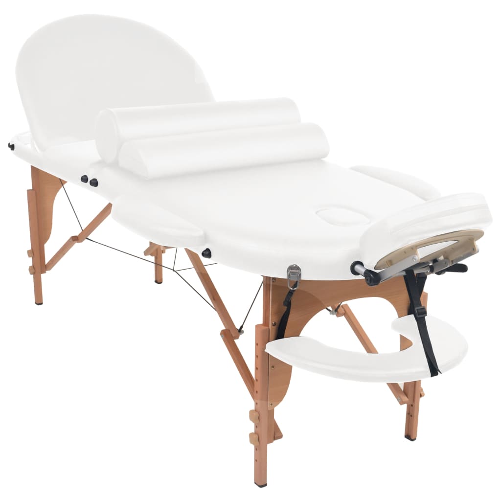 Table de massage pliable 4 cm d'épaisseur et 2 traversins Blanc