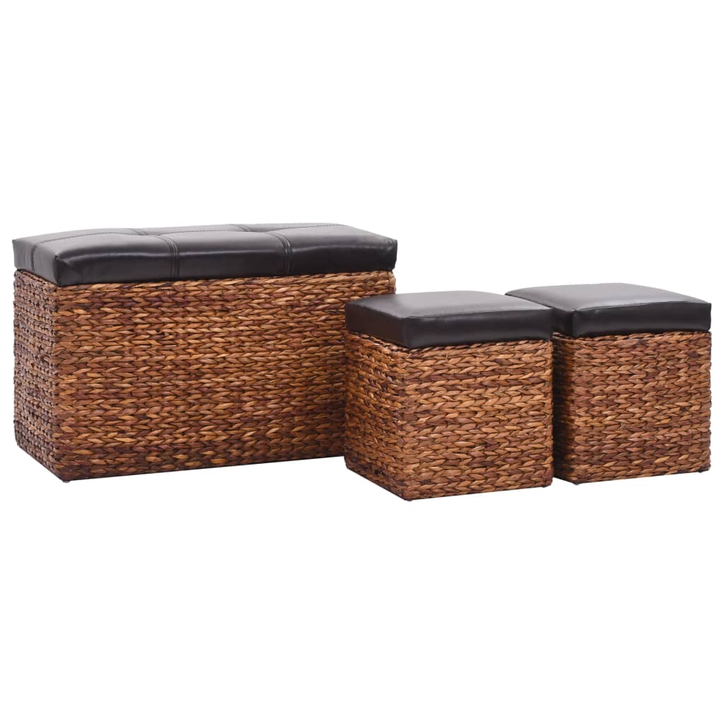 Banc avec 2 poufs Jacinthe d'eau Marron et noir