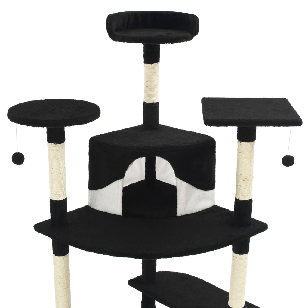 Arbre à chat avec griffoirs en sisal 203 cm Noir et Blanc