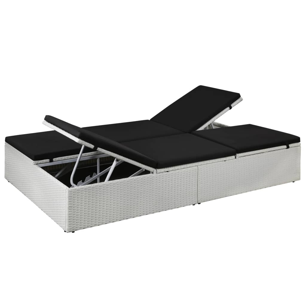 Chaise longue avec coussin Résine tressée Noir