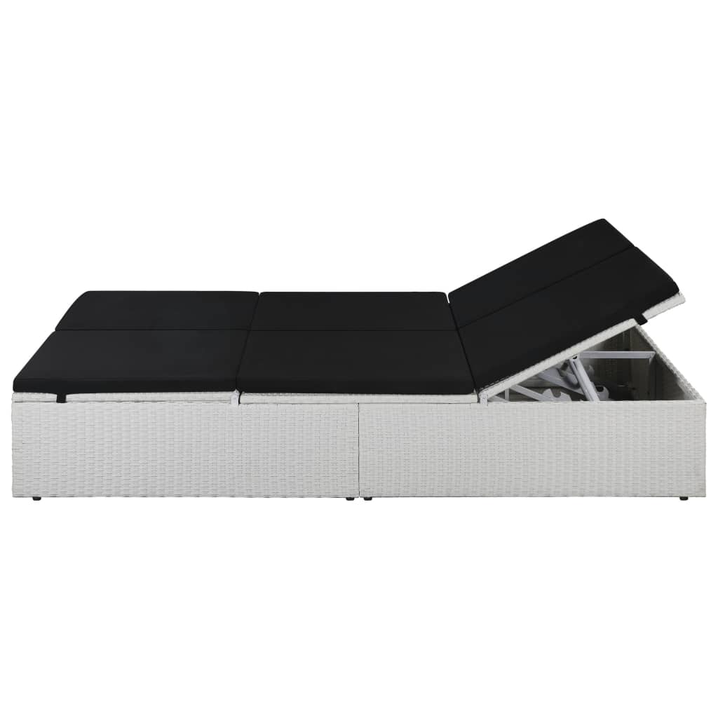 Chaise longue avec coussin Résine tressée Noir
