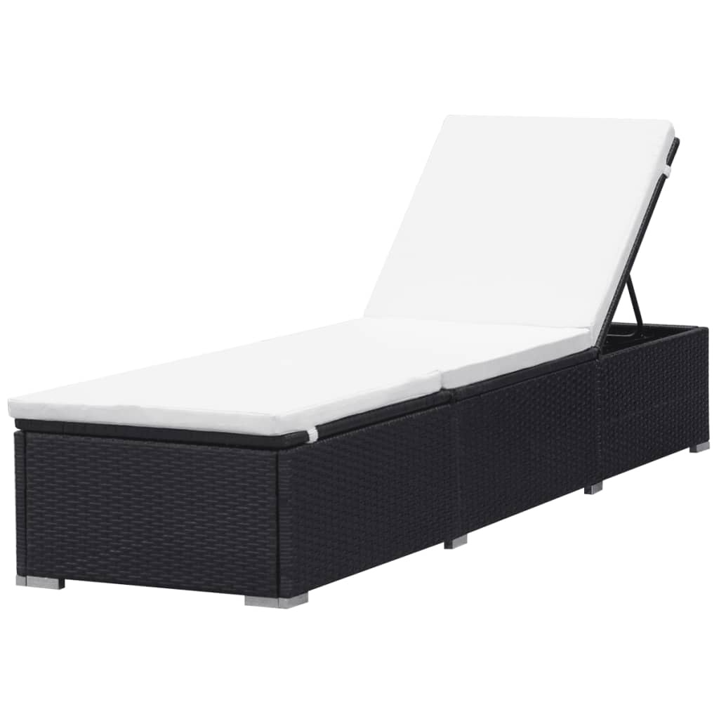 Chaise longue avec coussin Résine tressée Noir