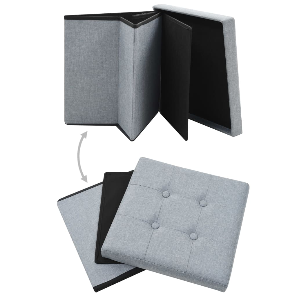 Tabourets de rangement pliables lot de 2 gris clair Faux lin